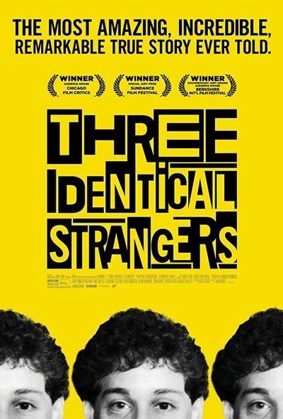 Three (three people) Identical (triplets, all look exactly alike) Strangers (had no idea the others existed, werent friends or. . Three identical strangers similarities and differences quizlet